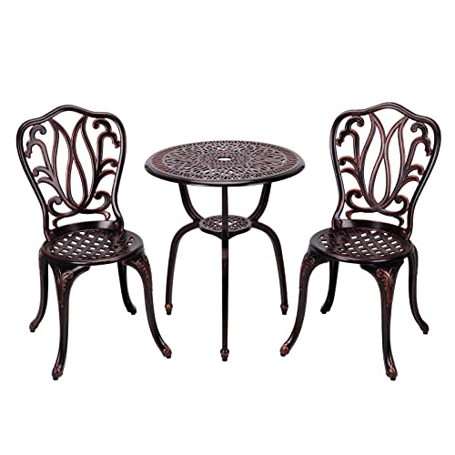 C/G 3 Piece Bistro Set,Outdoor Patio Set,Anti-Rust Cast Aluminum Bistro Table Set for Park Yard Front Porch Furniture(Antique Copper)