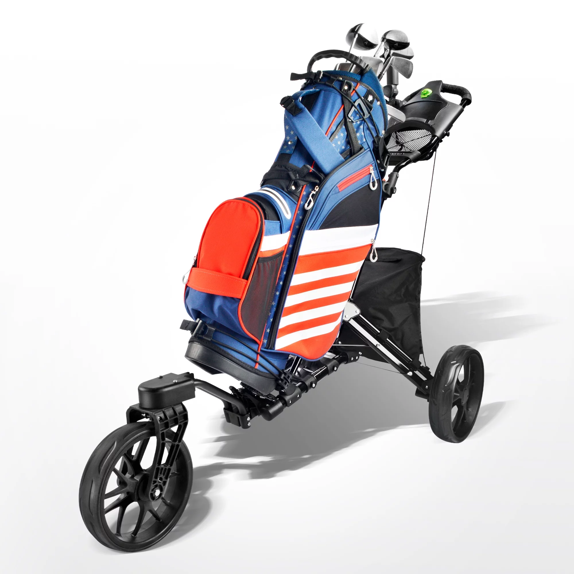BOBOPRO Universal Wheel Golf Push Cart with Footbrake, Bottle Holder, Umbrella Stand, Cooler Bag,Balck - Curated Treasures Market