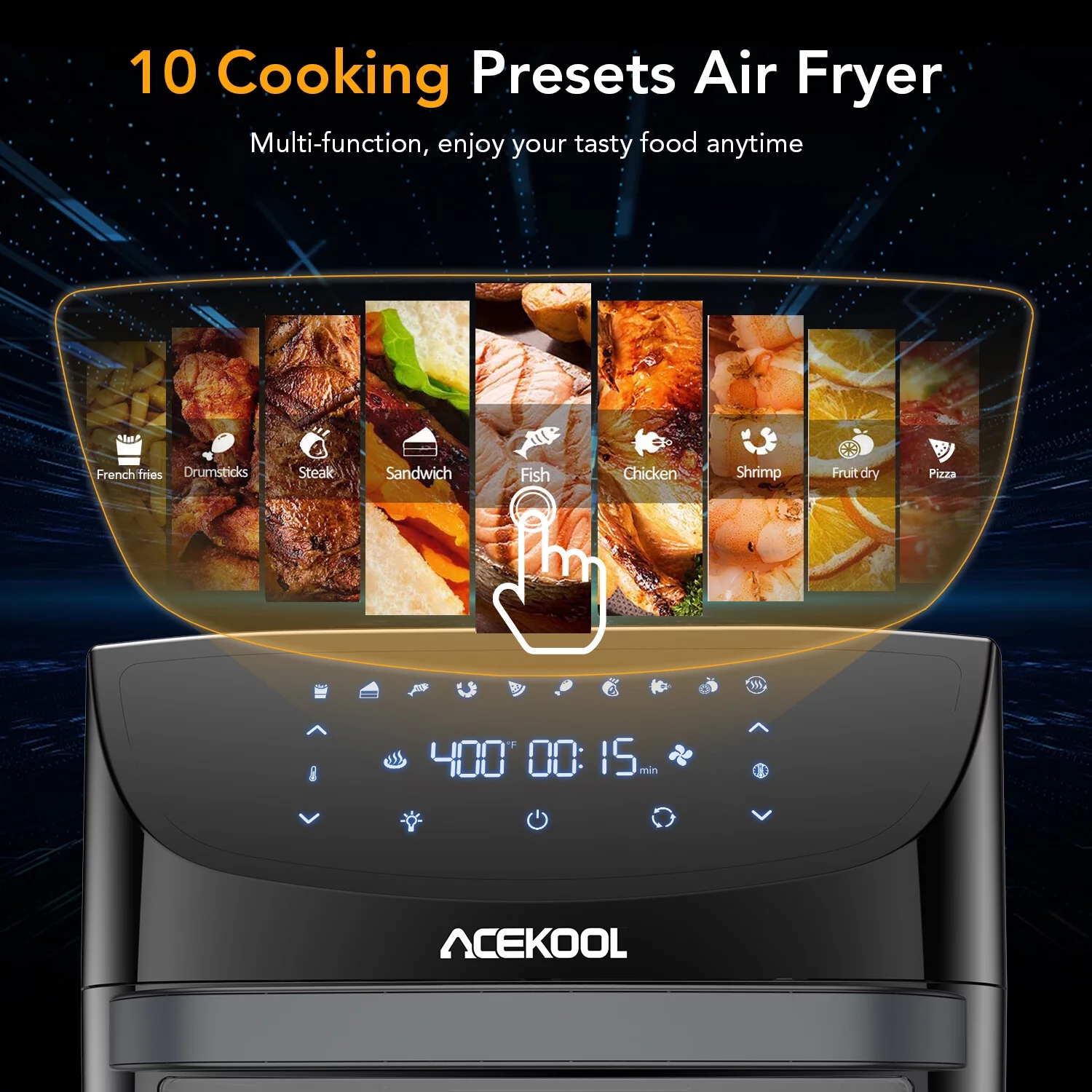 Acekool 19 Qt 1800 W 10-in-1 Digital Air Fryer Countertop Oven