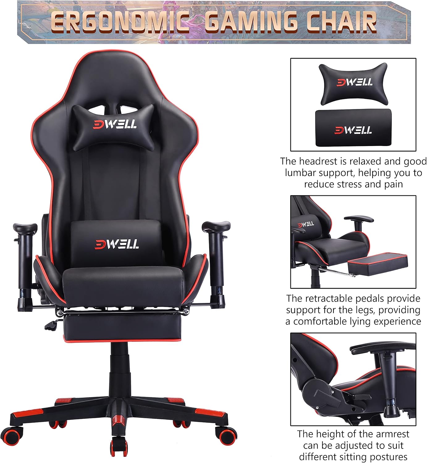 Gaming Chair,Racing Gaming Chair,Ergonomic Recliner Computer Game Chair,Height Adjustable Desk Chair