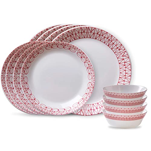 Corelle Everyday Expressions 12-Pc Dinnerware Set, Service for 4, Durable and Eco-Friendly, Higher Rim Glass Plate & Bowl Set