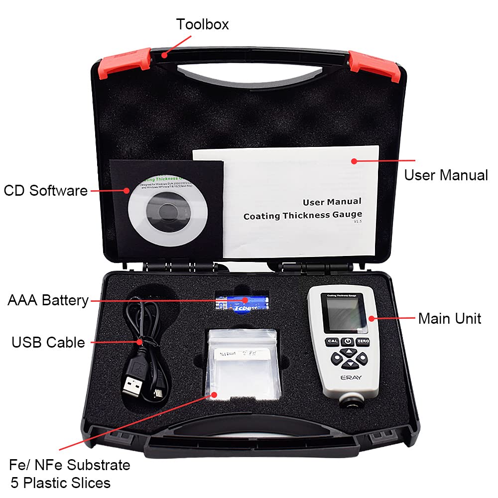 Paint Coating Thickness Gauge, ERAY Digital Depth Mil Thickness Meter with Backlight LCD Display for Car Automotive