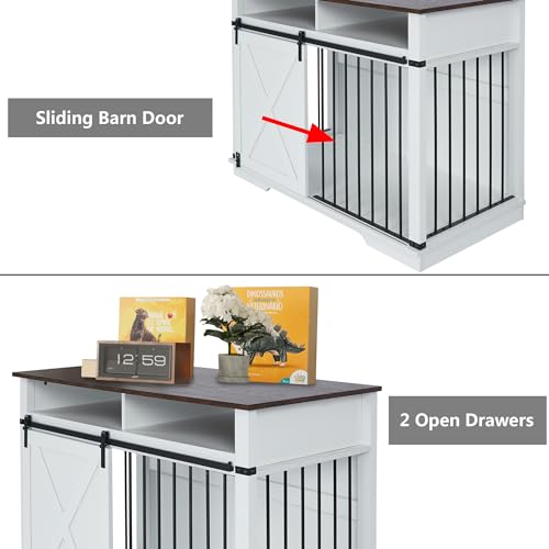 Aoowow Large Double Dog Crate Furniture 72.4" Indoor Dog Kennel with Sliding Barn Door and Divider