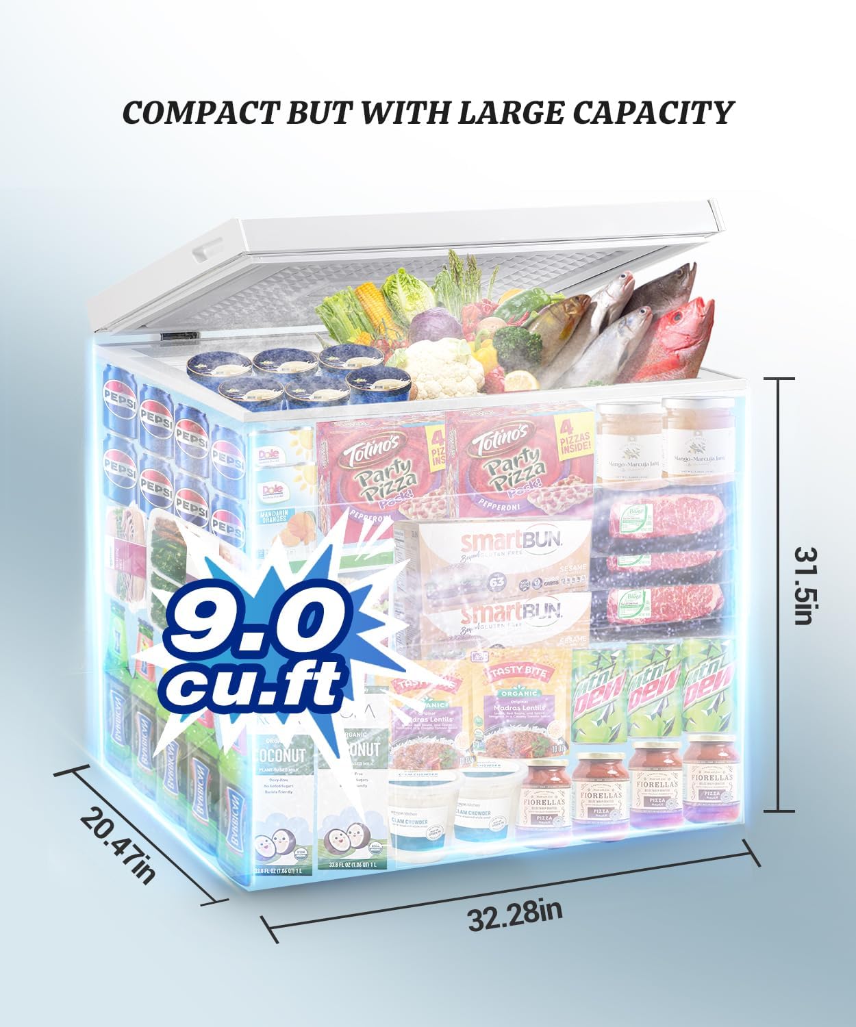 Chest Freezer 9.0 cu.ft Compact Freezer Top Door, White Deep Freezer Low Noise Manual defrost 7-grade Temperature Control with Removable Basket