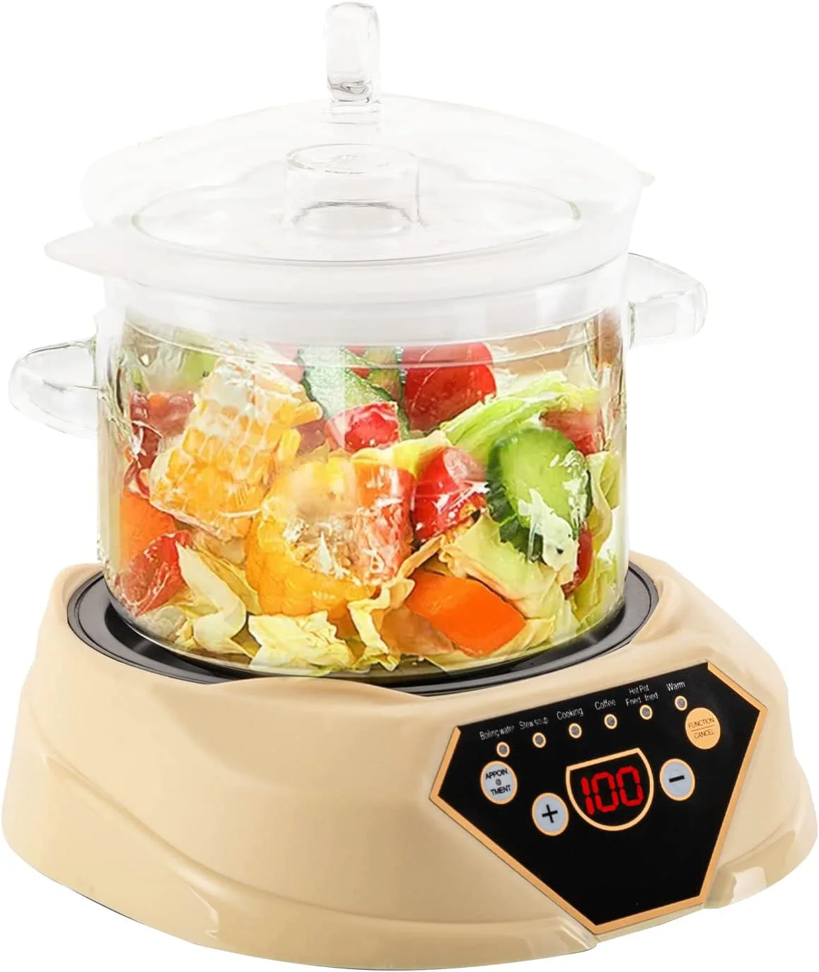 Miumaeov Multifunctional Health Pot 700W Automatic Electric Stew Pot 1.6L for Making Tea, Porridge and Soup, Clear, Cream Yellow