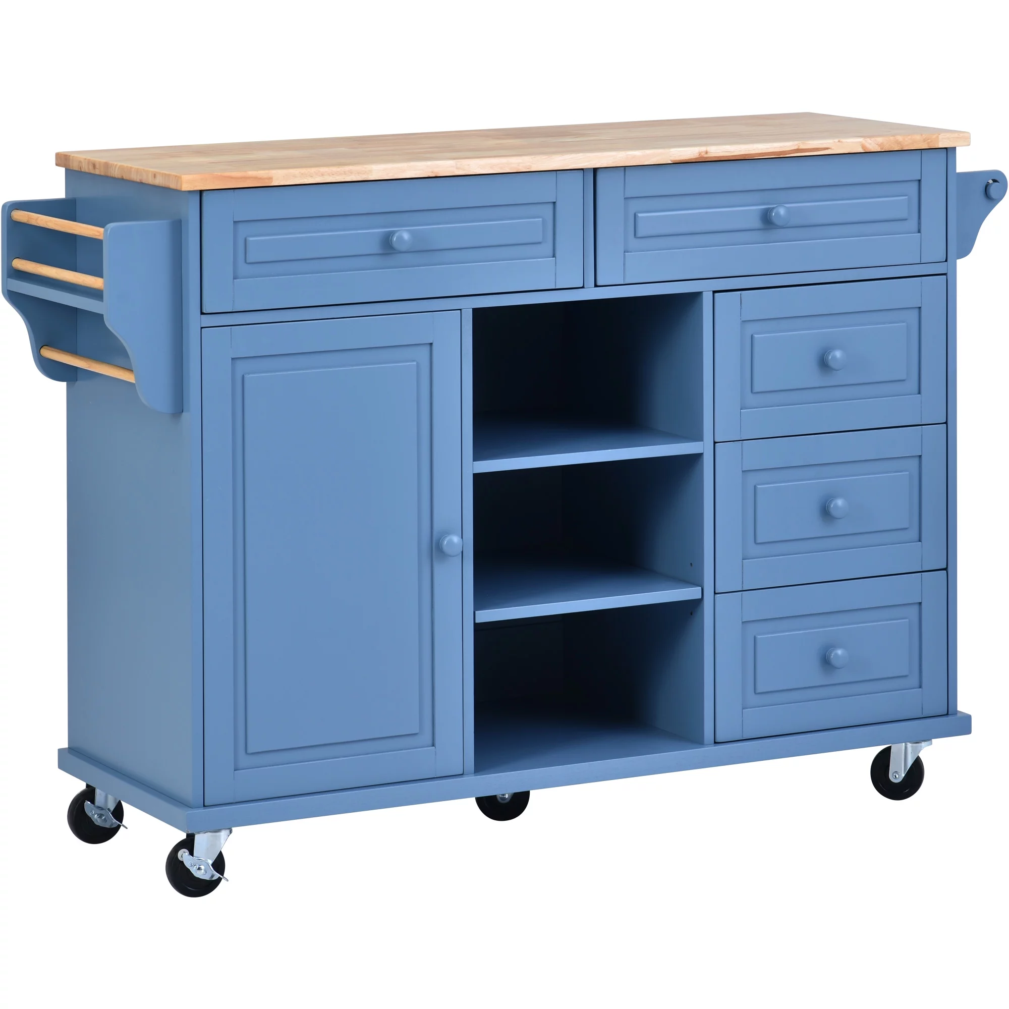 Hombay Mobile Kitchen Island Cart with Doors Drawers, Rolling Sideboard Storage Cabinet Trolley, Towel Holder, Spice Rack with Lockable Wheels
