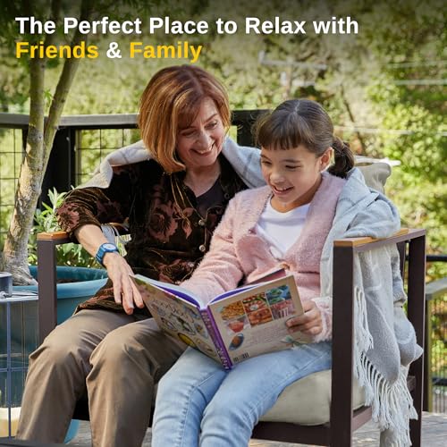 EAST OAK Courtyard Patio Furniture Set, 4-Piece Outdoor Patio Set with Sofa, Removable & Washable Deep Seating Cushion, Tempered Glass Table
