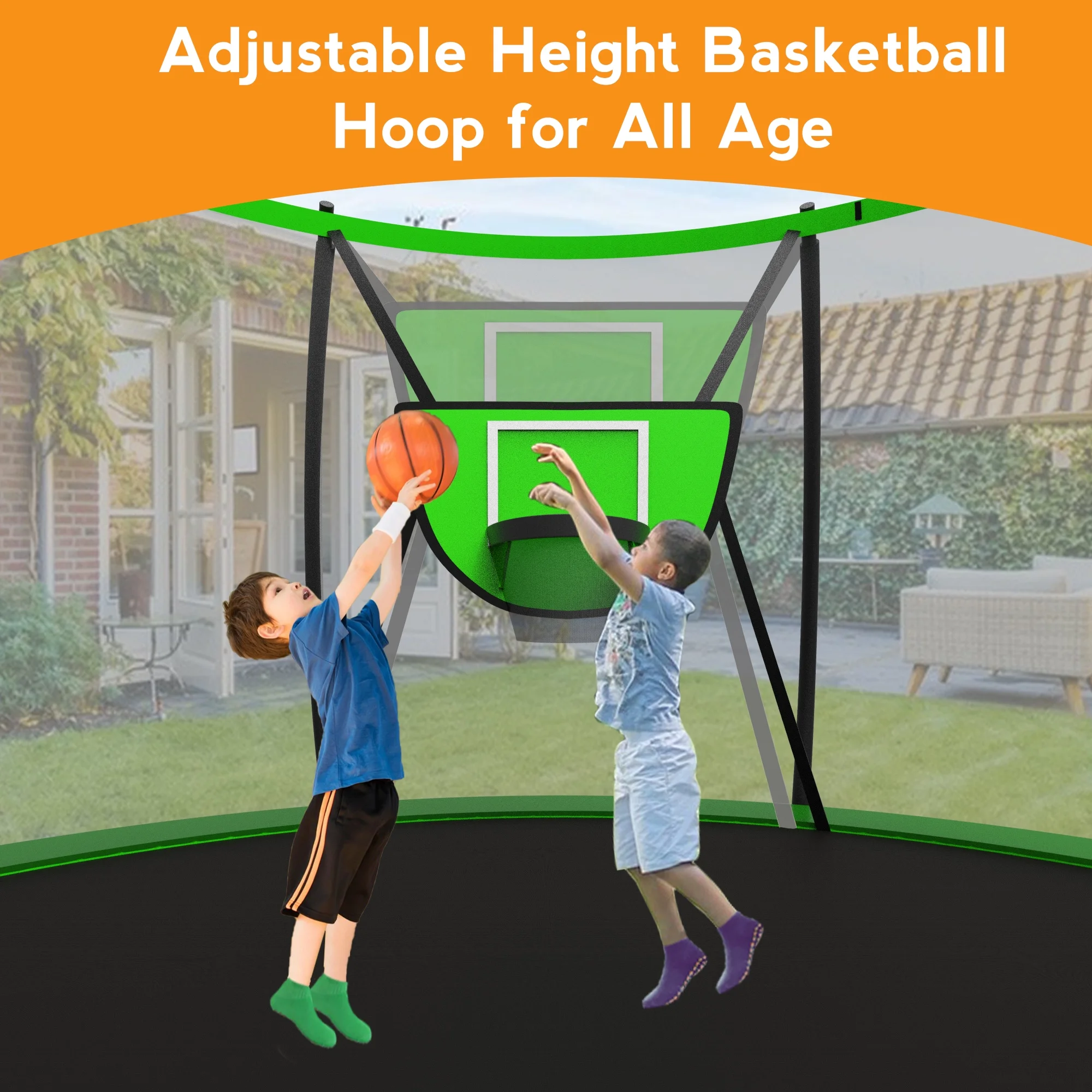 KOFUN Trampoline with Basketball Hoop & Light, 1500lbs 10FT 12FT 14FT 16FT Trampoline for Adults and Kids