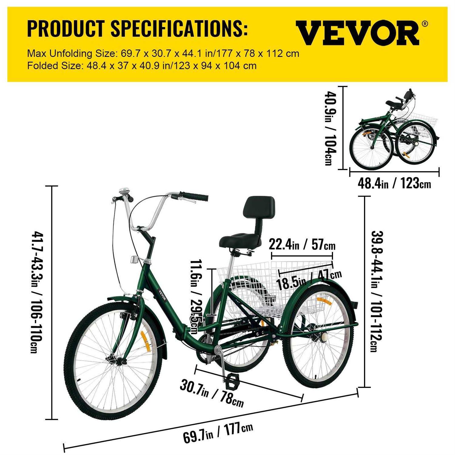 Vevor 26 in. 7-Speed 3-Wheel Adult Tricycle - Sports Supplies Online Store