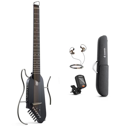 Donner HUSH I Guitar For Travel - Portable Ultra-Light and Quiet Performance Headless Acoustic-Electric Guitar, Mahogany Body with Removable Frames