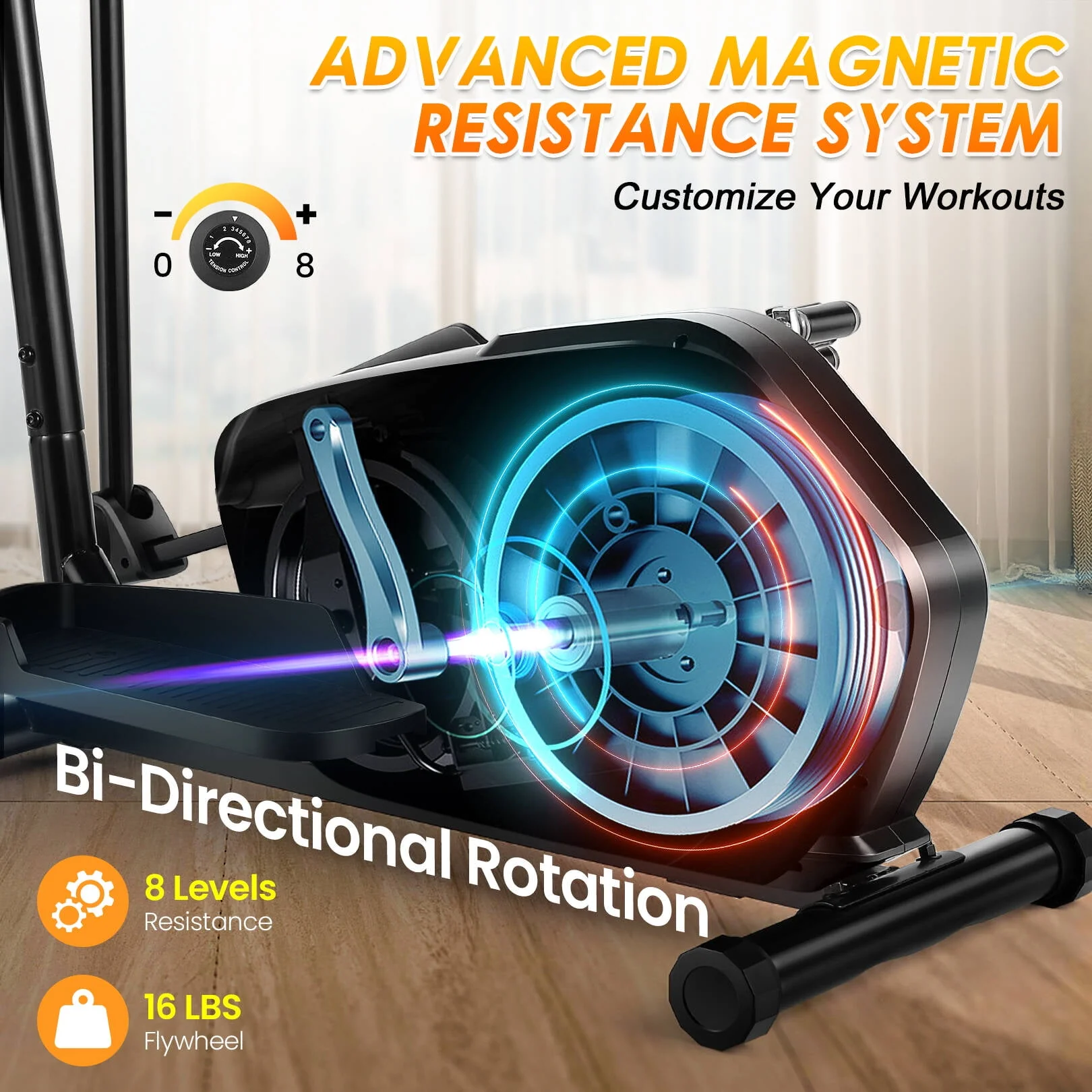 Elliptical Machine 8 Levels Elliptical Trainers with Heart Rate Sensor LCD Monitor Smooth Quiet Driven for Home Gym Office 390lbs Capacity 15inch