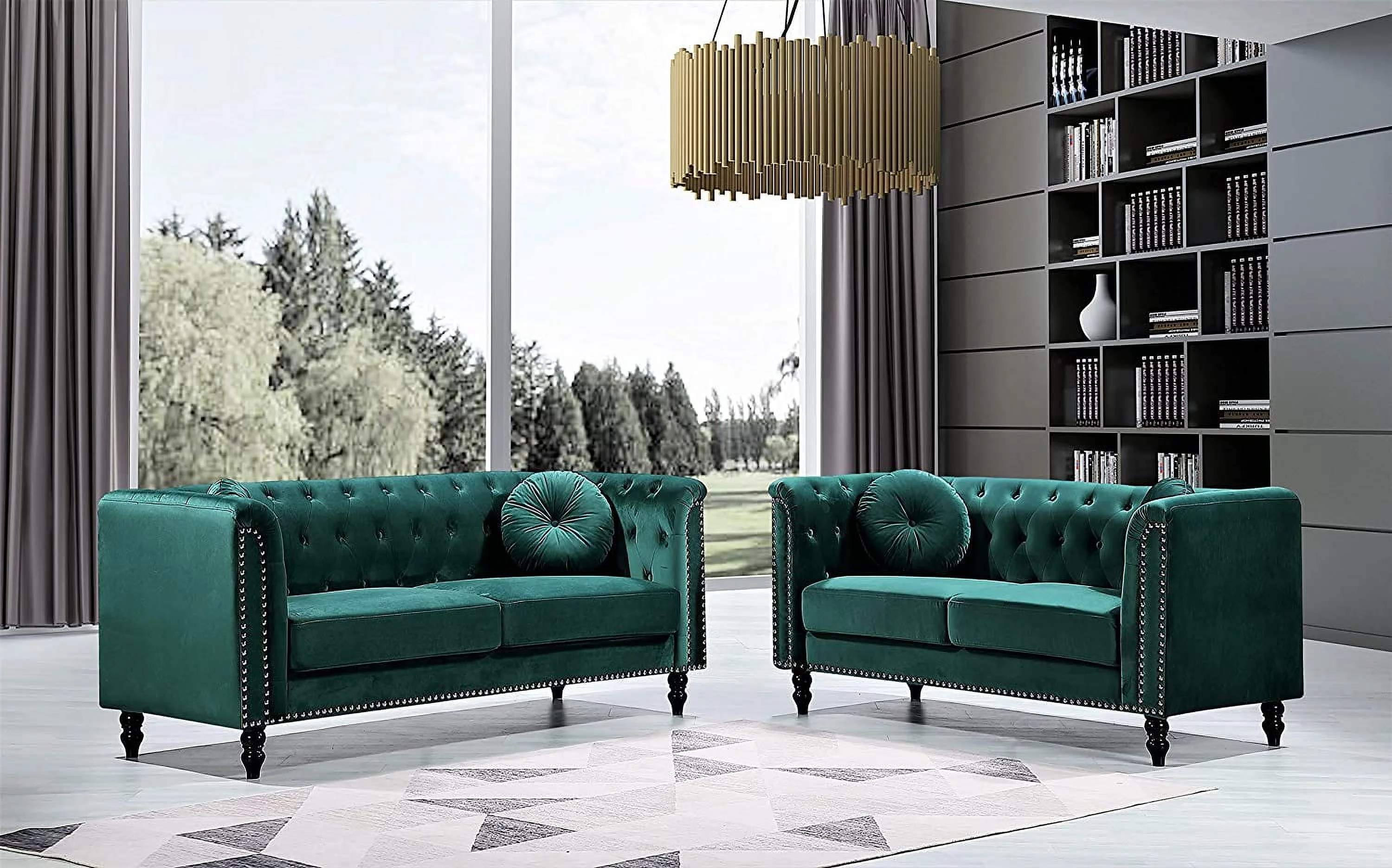 Whetzel Chesterfield 64" Rolled Arms Loveseat, Green