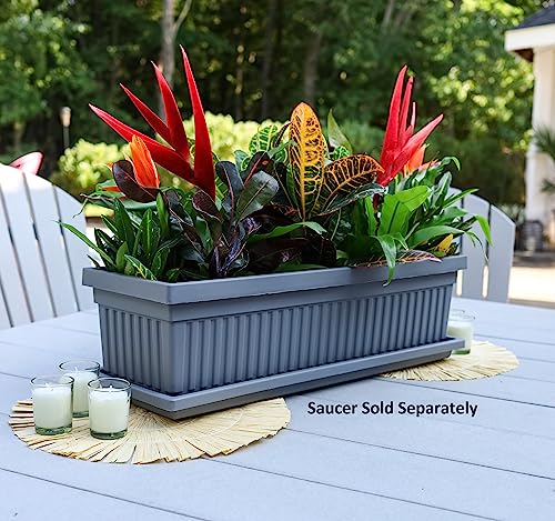 The HC Companies 30 Inch Venetian Rectangular Window Planter Box - Lightweight Plastic Indoor Outdoor Plant Pot with Drainage for Windowsill, Herbs