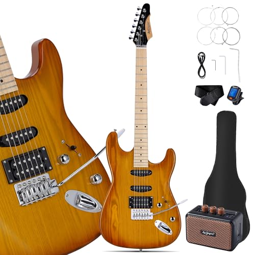Leo Jaymz 39" Full Size ST Style Electric Guitar Starter Kit with SSH Pickup, 5W Portable Amp, Tuner, Gig Bag, Strap & Accessories (Violet Ocean)