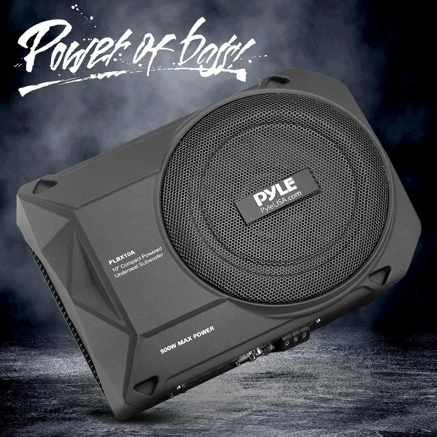 Pyle 10-Inch Low-Profile Amplified Subwoofer System - 900 Watt Compact Enclosed Active Underseat Car Audio Subwoofer with Built-in Amp