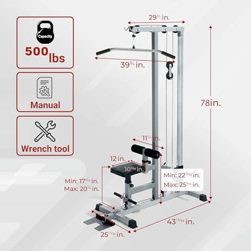 Yes4All LAT Pull Down Machines, LAT Row Cable Machine, LAT Tower with Additional Pulley Cable, High & Low Pulley Stations