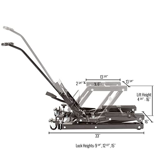 Black Widow Motorcycle or ATV Lift Jack Stand Hydraulic Operation Steel, 1,500 lb. Capacity