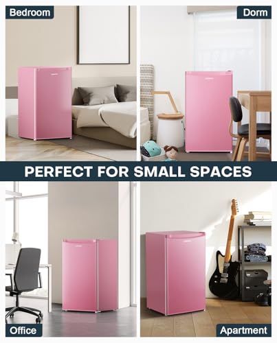 Upstreman 3.2 Cu.Ft Mini Fridge with Freezer, Single Door Mini Fridge, Dorm Fridge, Adjustable Thermostat, Mini Refrigerator for Bedroom, Office