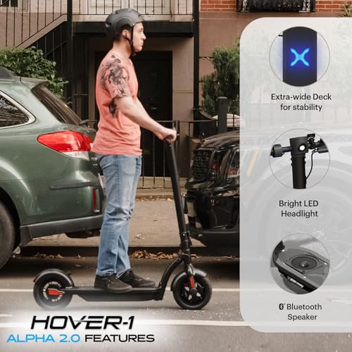 Hover-1 Alpha 2.0 Foldable Electric Scooter with 450W Brushless Motor, 18 mph Max Speed, 10” Air-Filled Tires and 12 Mile Range