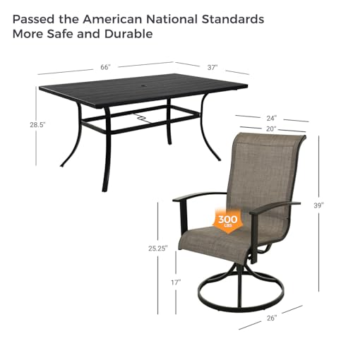 Grand patio 7-Piece Patio Dining Set for 6, Outdoor Dining Set with Swiviel Patio Chairs & 1 Rectangular Woodgrain Dining Table with Umbrella Hole
