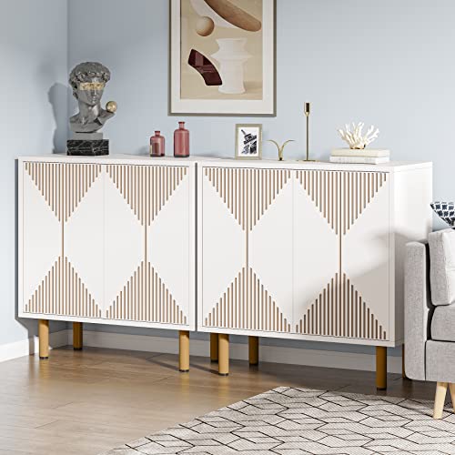 Tribesigns Modern Grey Storage Cabinet Set, Freestanding Floor Cabinet, Classic 59 inches Sideboard, Wood Buffet Cabinet with Doors