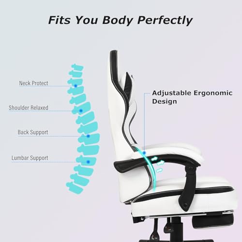 Gaming Chair, Computer Office Chair with Footrest, Linkage Armrests and Lumbar Support, High Back Ergonomic Gamer Chairs for Adults, Blue Fabric