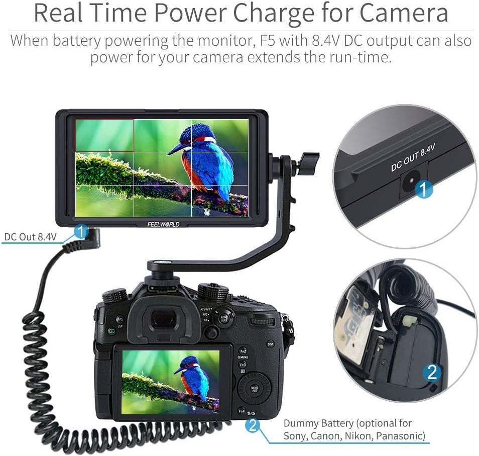 FEELWORLD F5 5 Inch DSLR On Camera Field Monitor Small Full HD 1920x1080 IPS Video Peaking Focus Assist with 4K HDMI 8.4V DC Input Output Include