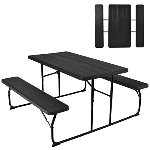 GYMAX Picnic Table, 550 LBS Folding Picnic Tables with Benches & Seats, Weather-Resistant Easy Setup Portable Picnic Table