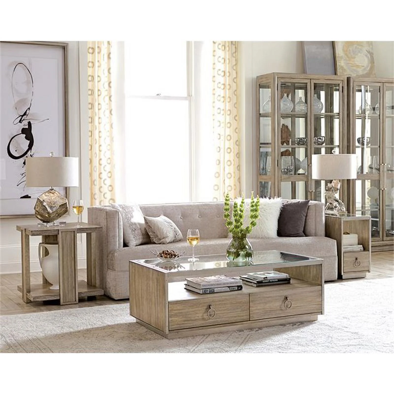 Bowery Hill Contemporary 5 Shelf Curio Cabinet in Natural
