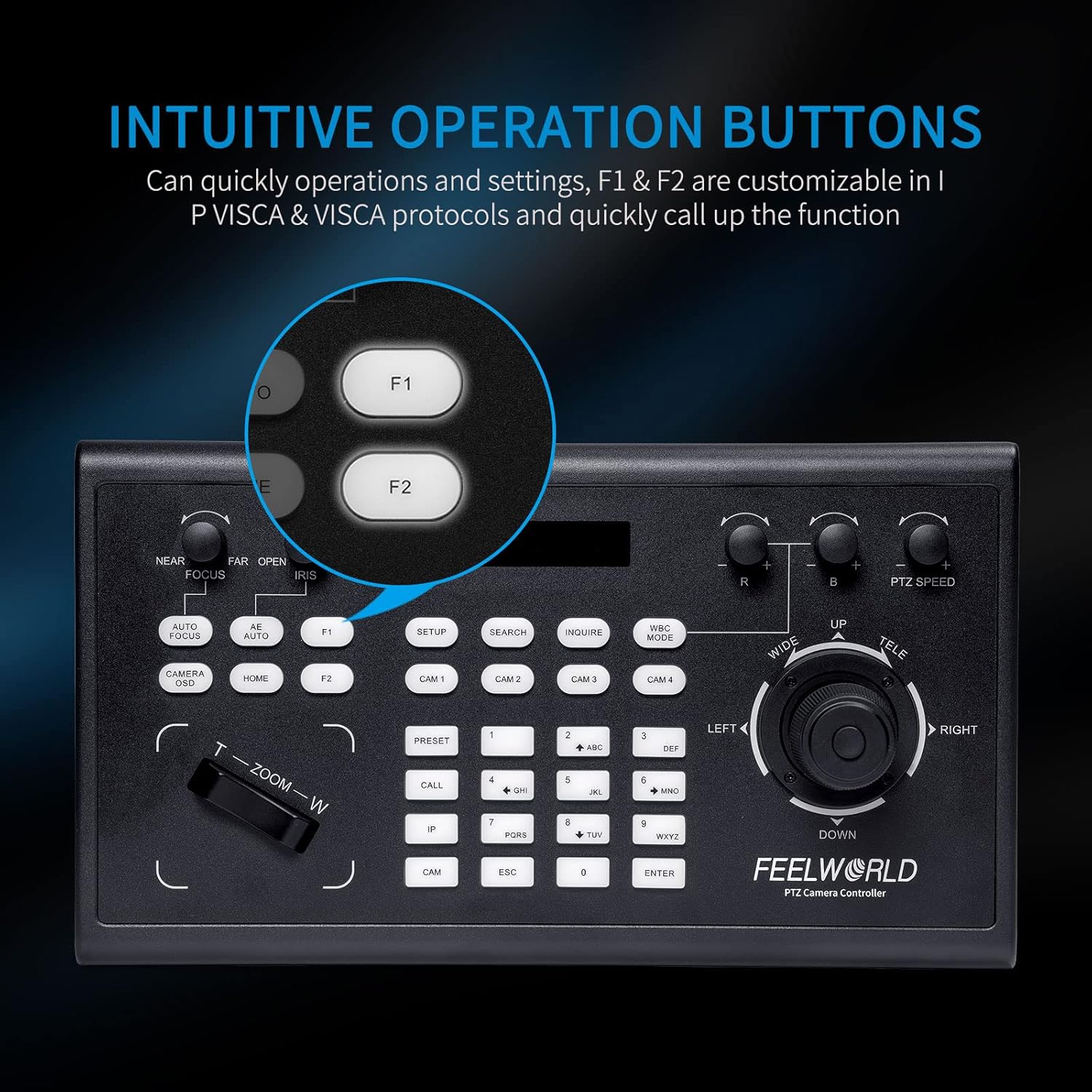 FEELWORLD KBC10 PTZ Camera Controller with Joystick and Keyboard Control LCD Screen PoE Supported for Live Streaming Church Conference