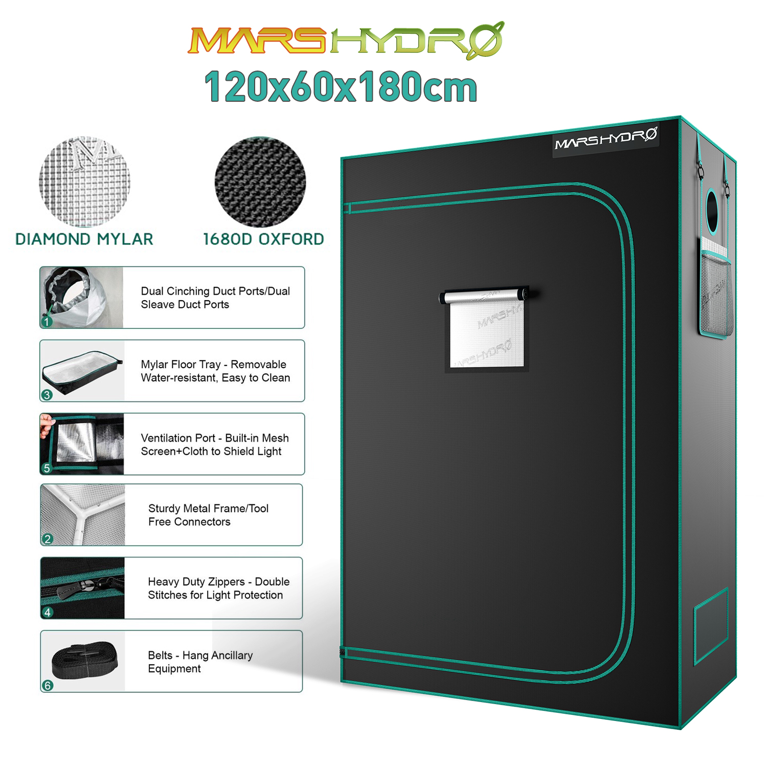 48''x24''x70'' Indoor Grow Tent Plant Growing Room Hut Box Cabinet Hydroponic 100% Reflective Mylar Non Toxic For Indoor Planting Seed Starting
