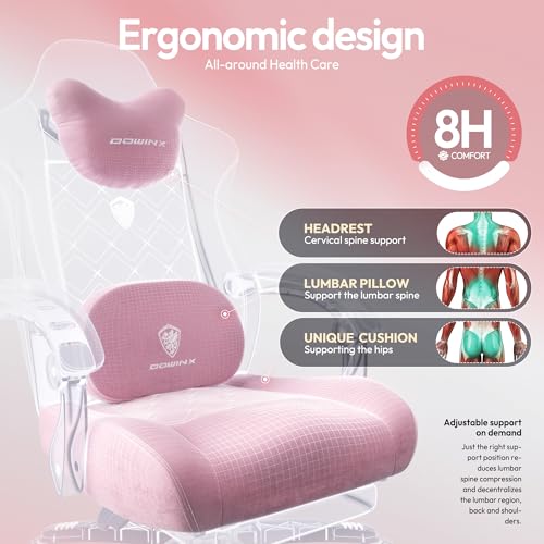 Dowinx Fabric Gaming Chair with Heated Massage Lumbar Support, Computer Game Chairs for Adults