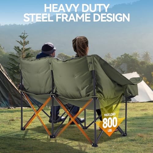 Double Camping Chairs Padded Loveseat Chair for 2 Person - Heavy Duty Oversized Camping Couch for Adults Outdoor Lawn Beach