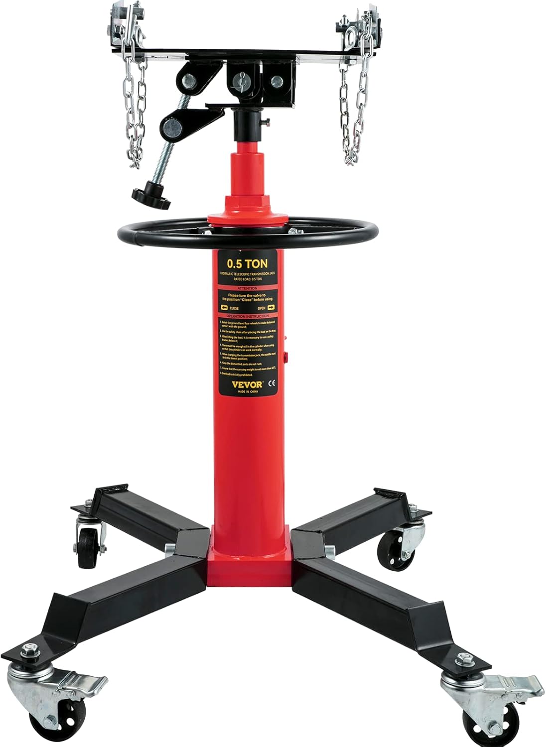 VEVOR Transmission Jack,1/2Ton/1100lbs Capacity Hydraulic Telescopic Transmission Jack, 2-Stage Floor Jack Stand with Foot Pedal, 360° Swivel Wheel