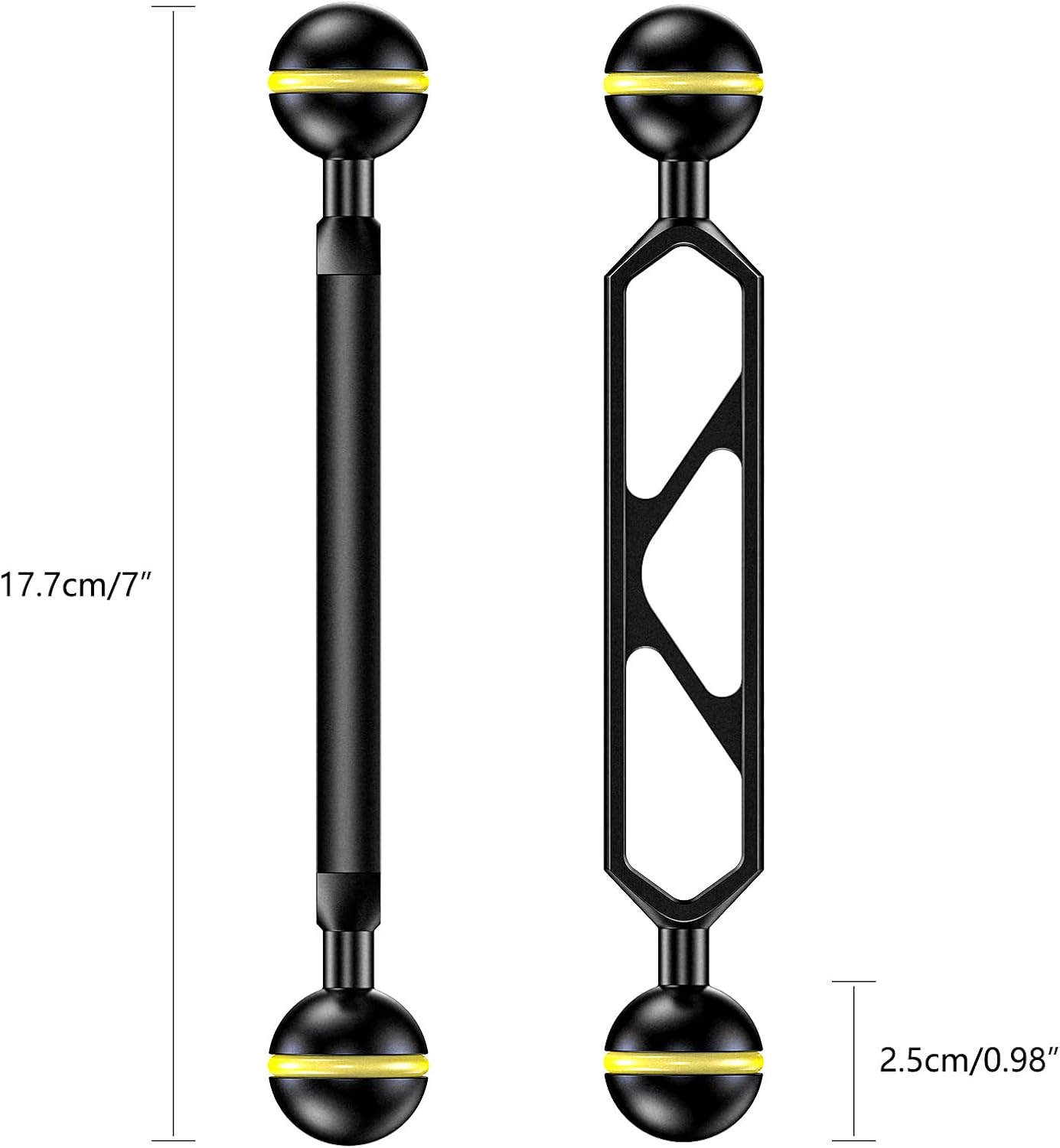 Seafrogs 4&rdquo;Aluminum Alloy Underwater System, Connector Ball Head, Aluminum Alloy Dual Balls Arm for Strobe/Video Light/Diving Camera Tray