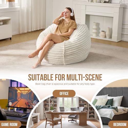 Hobestluk 5ft Bean Bag Chairs for Adults Large Beanbag Chair with Stripe Plush Cover Big Bean Bag Chair for Living Room Bedroom Dorm Office -Black
