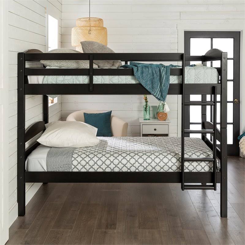 Pemberly Row Twin Over Twin Solid Wood Bunk Bed in Black