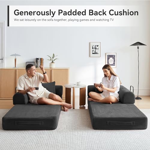 Convertible Sleeper Sofa Bed with Cylindrical Pillow, Comfy Foldable Sofa Bed Compressed Sofa in Box