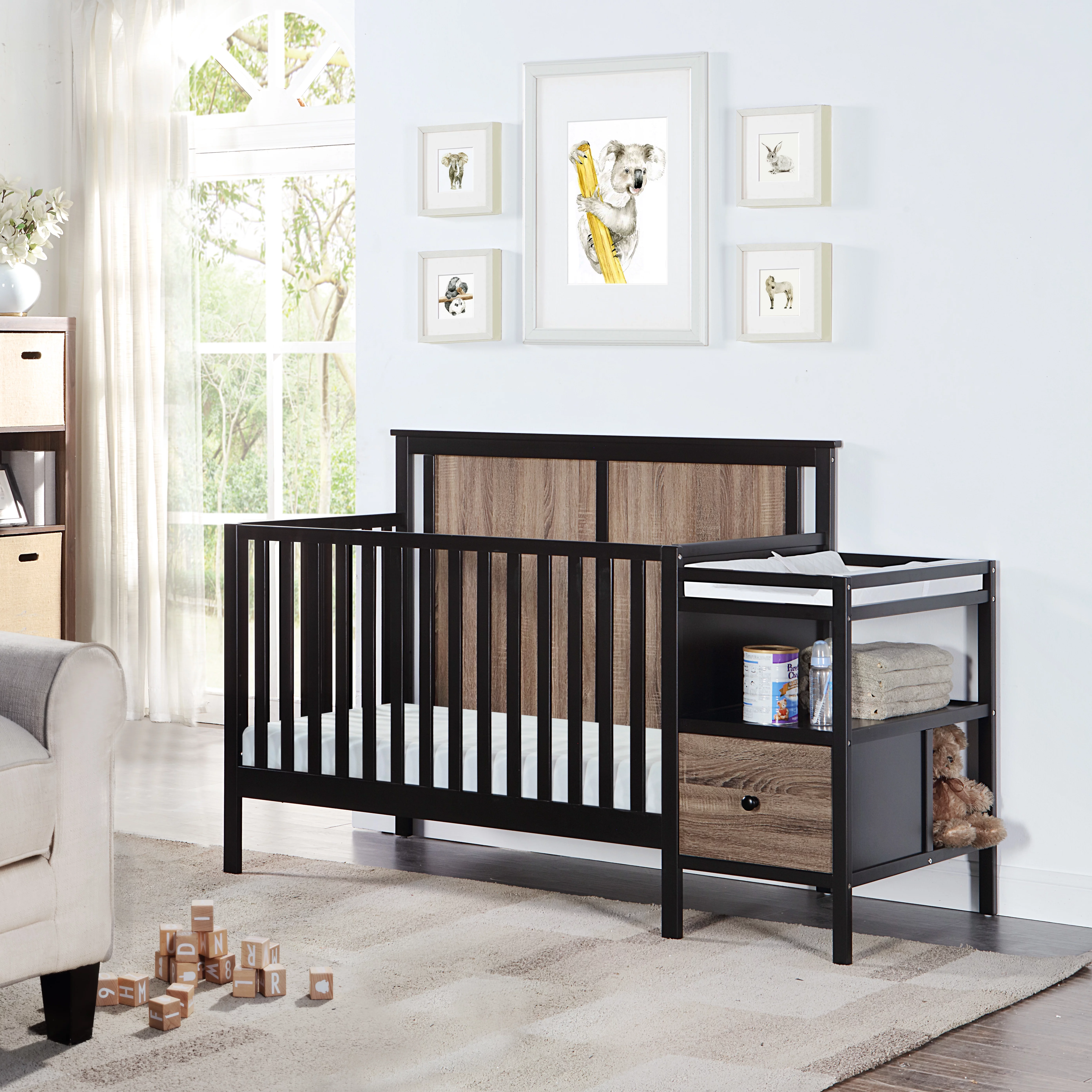 Suite Bebe Connelly 4-in-1 Convertible Mini Crib with Mattress Pad, Black