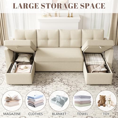 Oversized Sleeper Sofa Couch, 110 inch 2 in 1 Pullout Couch Bed with Double Storage Chaise