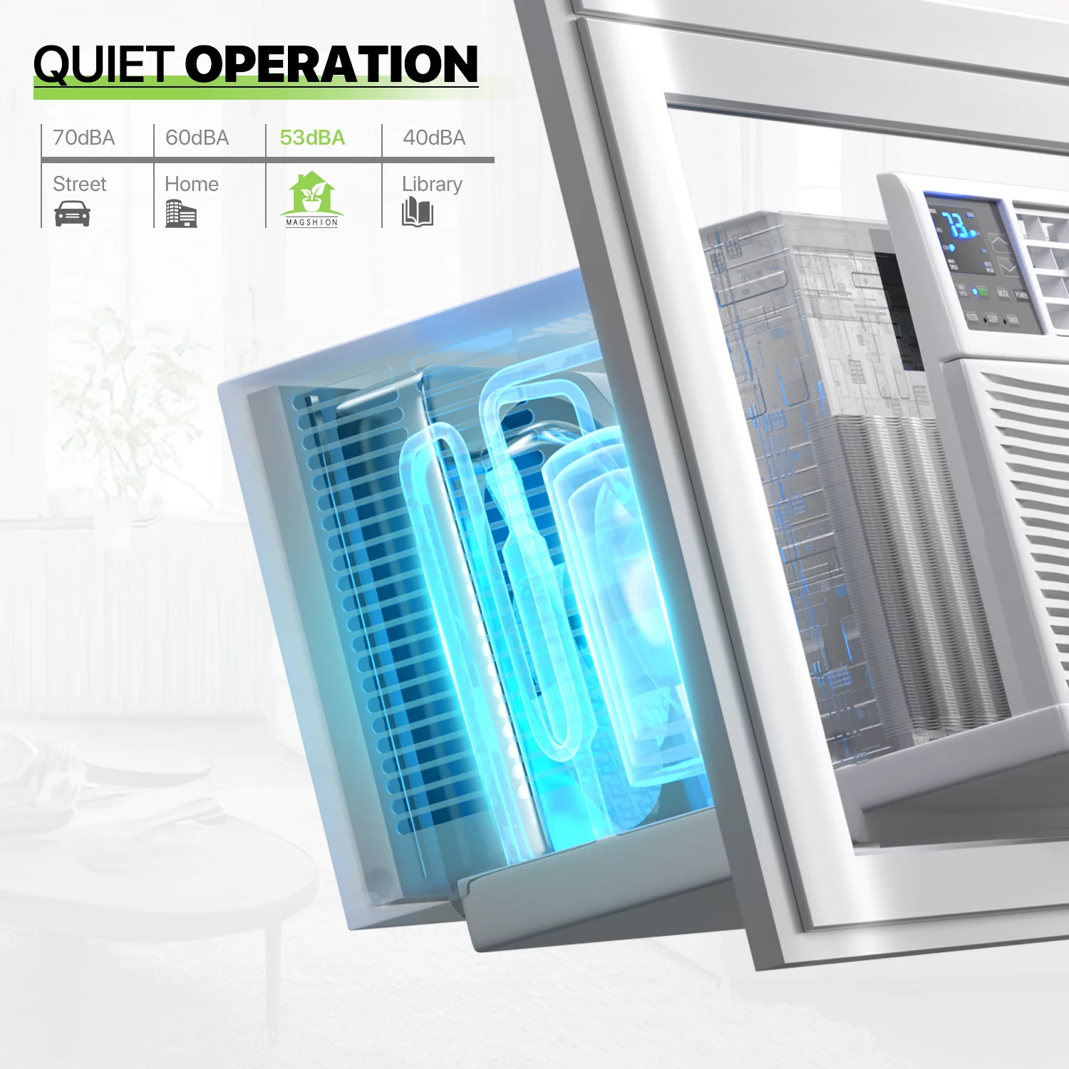 Magshion 8,000 BTU Window Mounted Air Conditioner, Cools Up to 350 Sq.Ft., Quiet Operation, Electronic Control with Remote, 4 Mode Fan Speeds