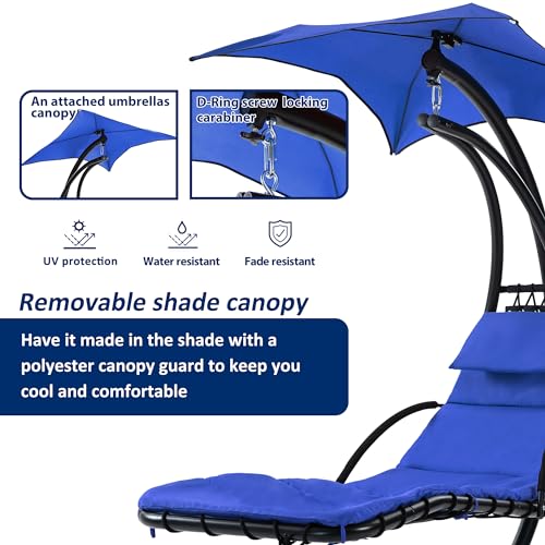 Hanging Chaise Lounger with Removable Canopy Outdoor Indoor Hammock Swing Chair with Cushion Built in Pillow
