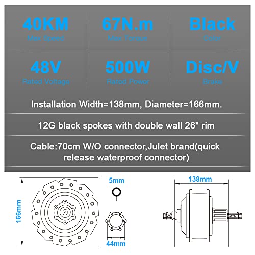 26 inch Ebike Conversion kit 48V500W Rear Front Motor Wheel with 48V13Ah Battery Fit for 6S 7S 8S 9S 10S Cassette Screwed Brushless Motor Kit