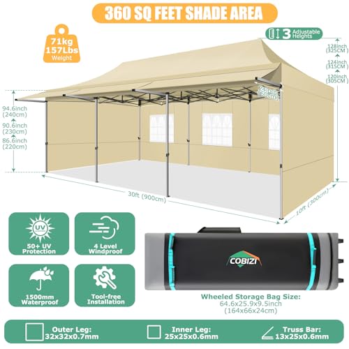 COBIZI 10x10 Pop Up Canopy Tent with Awning