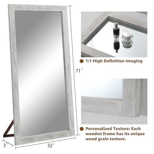MELOMOIR Rustic Farmhouse Full Length Mirror, 64"x21" Wood Frame Floor Mirror, Free Standing Mirror Leaning Hanging Mirror