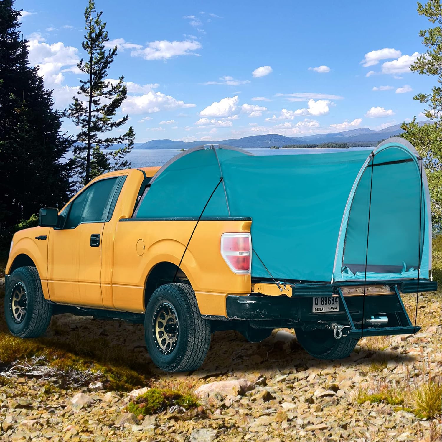 EighteenTek Truck Tent Bed Pickup Camping 2 Person Camper Shell Pop Up Automatic Setup Waterproof PU2000mm Double Layer Rainfly Adjustable 5 5.5 6