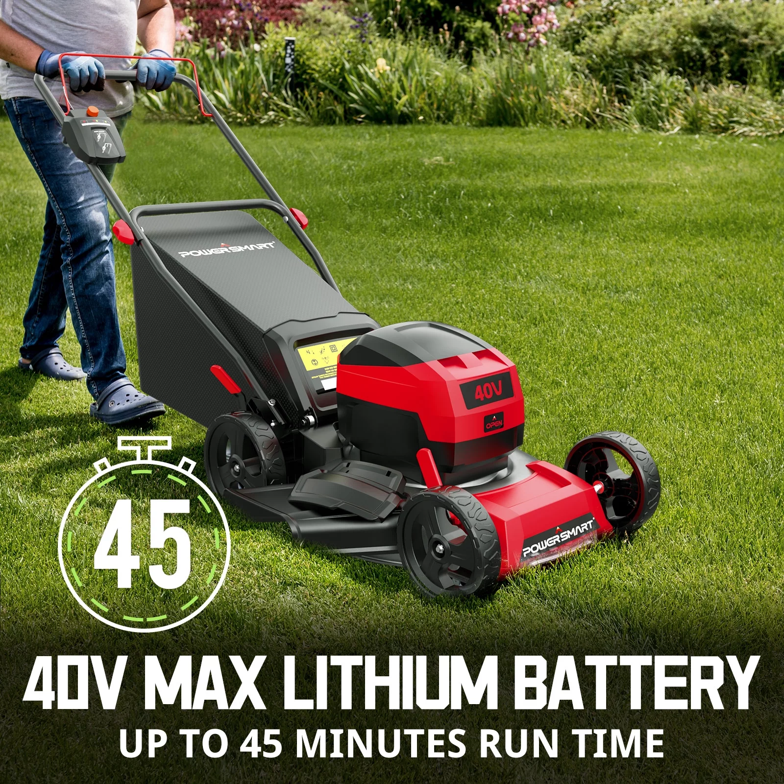 PowerSmart 40V 17-inch Cordless Brushless Electric Push Lawn Mower W/4.0Ah Battery and Charger - Radiant Selections