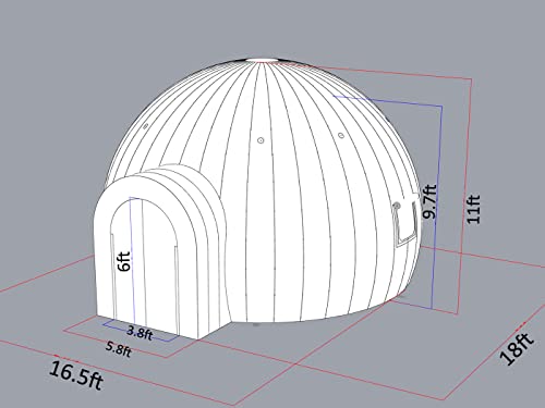 Outdoor Portable Inflatable Igloo Dome Tent with LED Light, 2 Windows | 16.5x18x11ft | Shelter Igloo Marquee for Party, Wedding, Camping