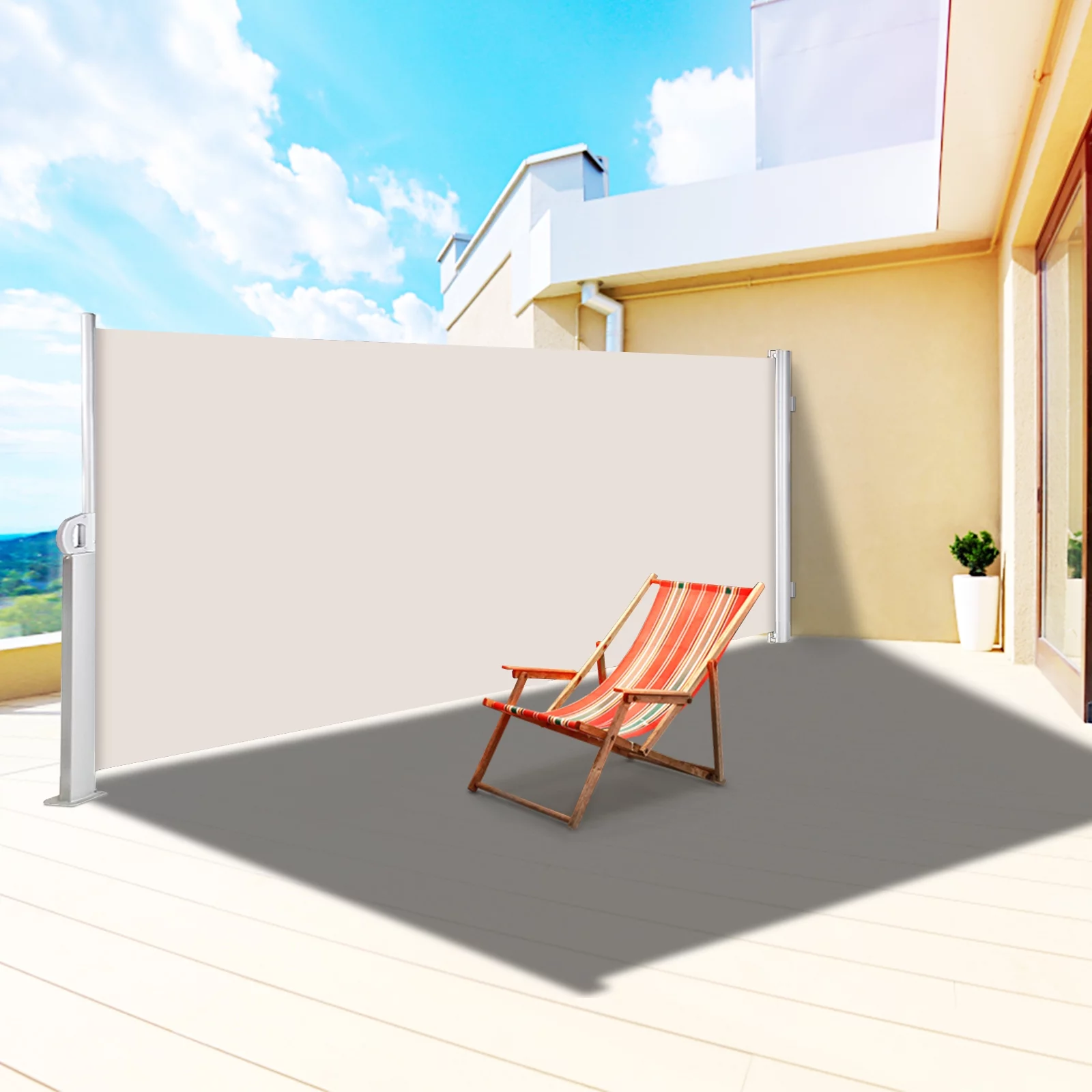 VEVORbrand Retractable Side Awning 118" x 71", Retractable Patio Screen Waterproof, Retractable Room Divider Creamy-White for Privacy, Garden