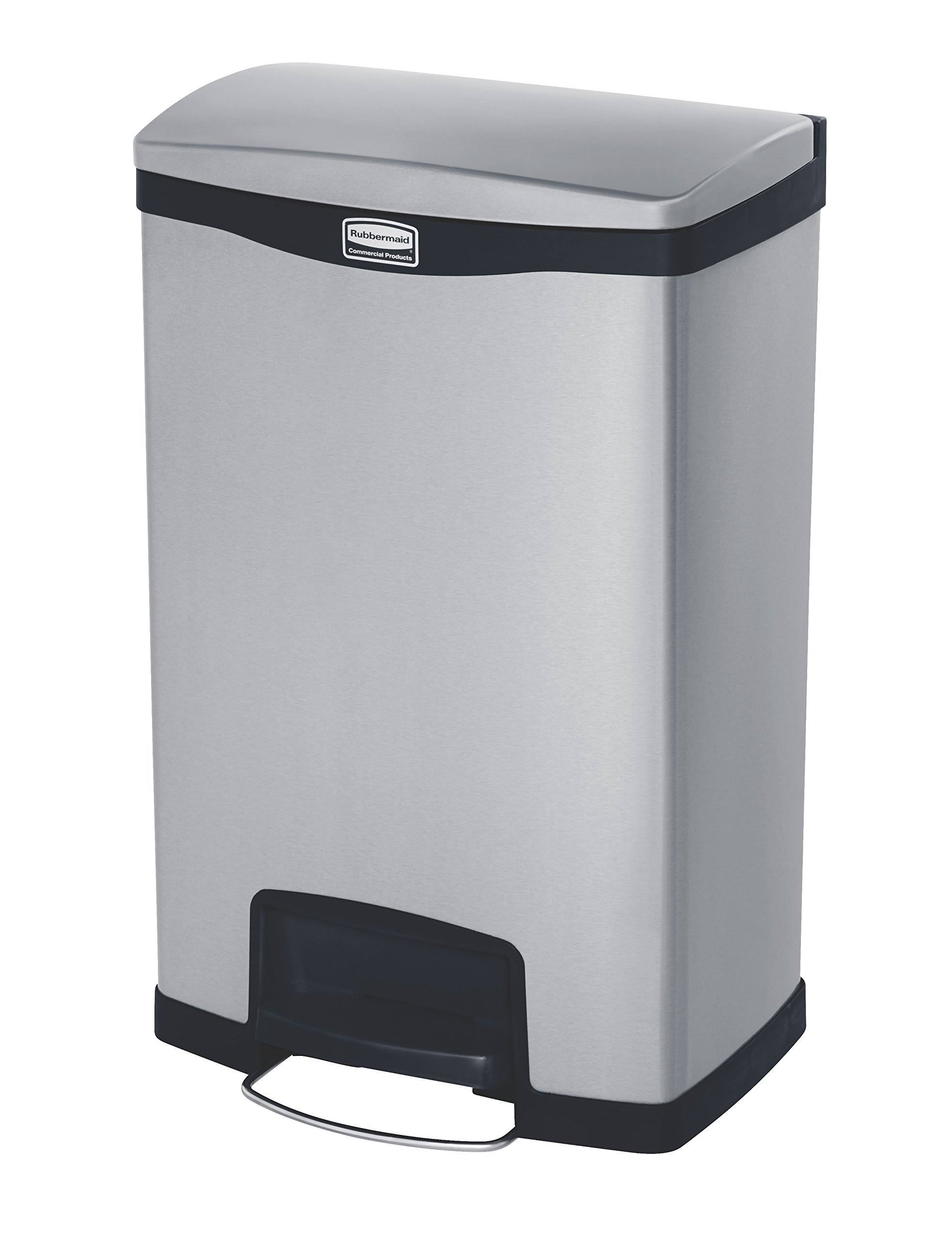 Rubbermaid Commercial Slim Jim Front Step-On Trash Can, 13 Gallon, Black/Stainless Steel
